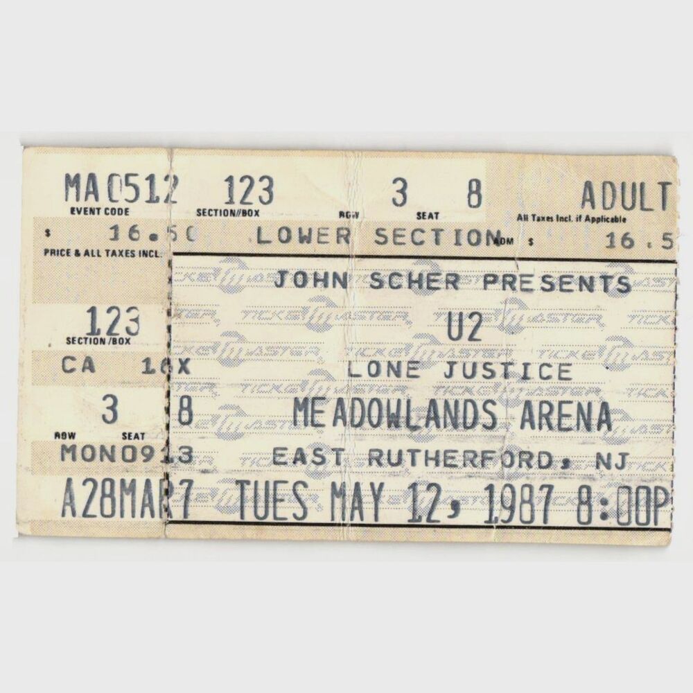 Vintage 1987 U2 Lone Justice Concert Ticket Stub East Rutherford NJ